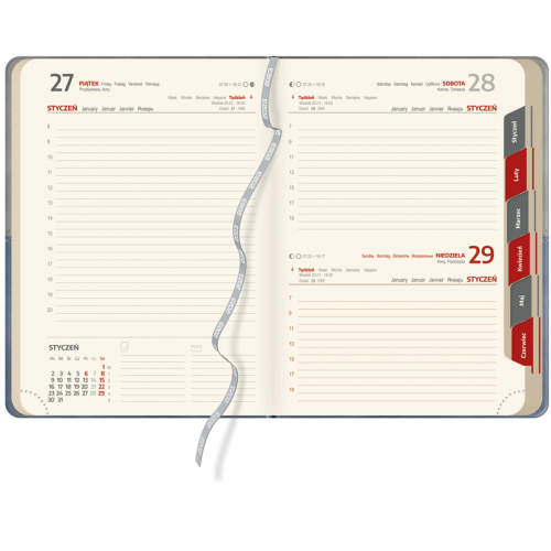 Kalendarz książkowy A5 grawerowany szaro niebieski 
