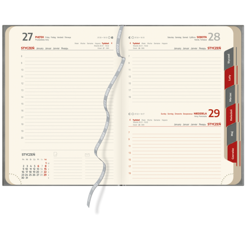 Kalendarz książkowy A5 grawerowany szary z gumką