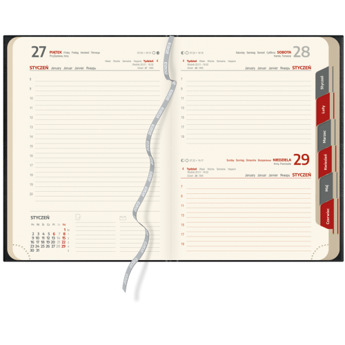 Kalendarz książkowy A5 grawerowany czarny z gumką